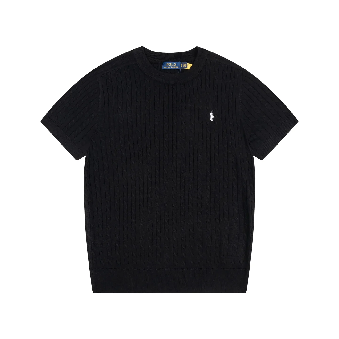 P190 POLO Classic LOGO embroidery Pure business casual pullover round neck wool knitted sweater short sleeves, inspired by the retro of the 1980s Original fabric Official same style Customized same vat dyed fabric Very comfortable to the touch The latest brick cabinet synchronization for spring and summer Fashionable and personalized Super versatile and good-looking Very suitable for both men and women A must-have style Hang tag Collar label Washed wheat Complete with three standards Color: Black Size: M-3XL